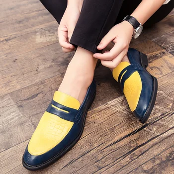

2019 Spring and Autumn Men's Yellow Shoes Fashion Business Pointed Shoes Rubber Outsole Breathable Non-slip Sets of Shoes