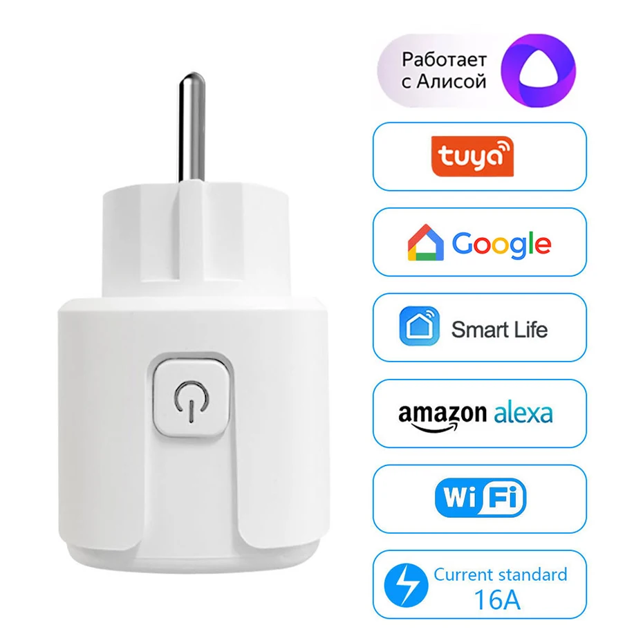 16A Smart Home Sockets Power Strip Smart EU Plug Smart Wifi Smart Plug  Works with Tuya Smart Life Alexa Google Home Yandex Alice