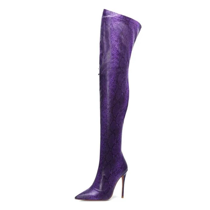 MStacchi/пикантные Сапоги выше колена; женские высокие сапоги из эластичной кожи с острым носком; женские зимние туфли-лодочки на высоком каблуке с молнией