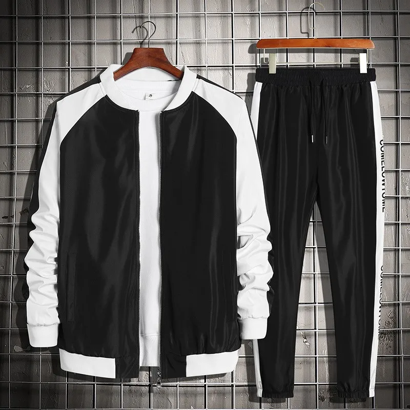 Conjunto de 2 piezas de chándal informal para hombre, chaqueta de otoño primavera + Pantalones, traje deportivo, ropa de calle, Hip Hop, 2021