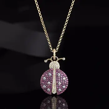 

Ladies Gift Cute Purple Crystal Ladybug Crystal Pendant Necklace Adorable Insect Necklace Chain Women's Fashion Jewelry