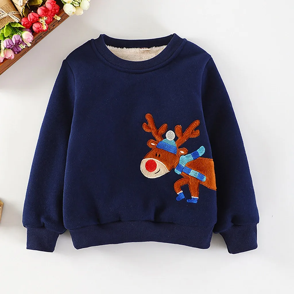 Принт с рождественским лосем; пуловер; свитер; топы; детская одежда; пуловер для маленьких девочек и мальчиков; толстовка; теплое пальто