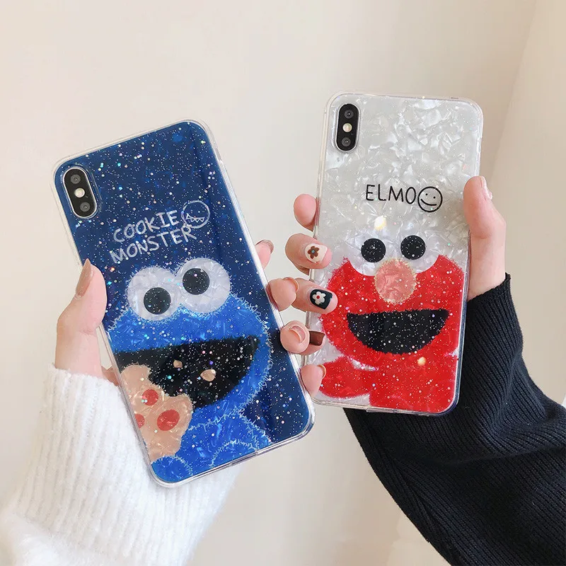 Cute Cartoon Sesame Street Cookie Elmo Phone Case For iPhone 7 Puls 6 6S 8 X XS Max XR Cases Glitter Soft TPU Cover |
