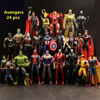 

24pcs Whole Avengers Role Collection Hero Action Anime Figures Hand-joined Joint Movable LED Light Model Toys for children gift