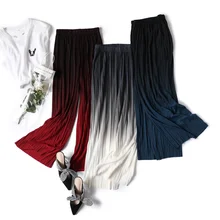 ^#Cheap Female Summer Ice Silk Gradient Color Wide Leg Pants Pleated Nine Points Large Size High Waist Drape Skirt Straight Beach Pants ^#Cheap Female Summer Ice Silk Gradient Color Wide Leg Pants Pleated Nine Points Large Size High Waist Drape Skirt Straight Beach Pants