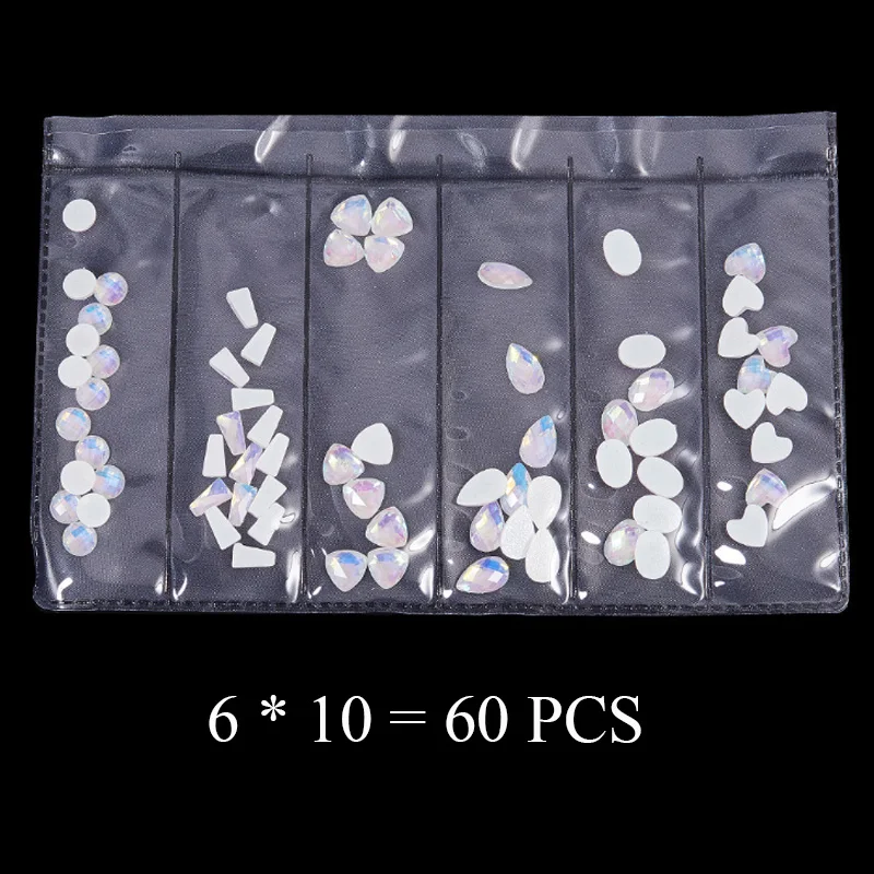 1 упаковка AB плоские с оборота стеклянные стразы для ногтей алмазные каплевидные конские глазные кристаллы Камни блестящие драгоценные камни маникюрные украшения для ногтей - Цвет: 60Pcs White
