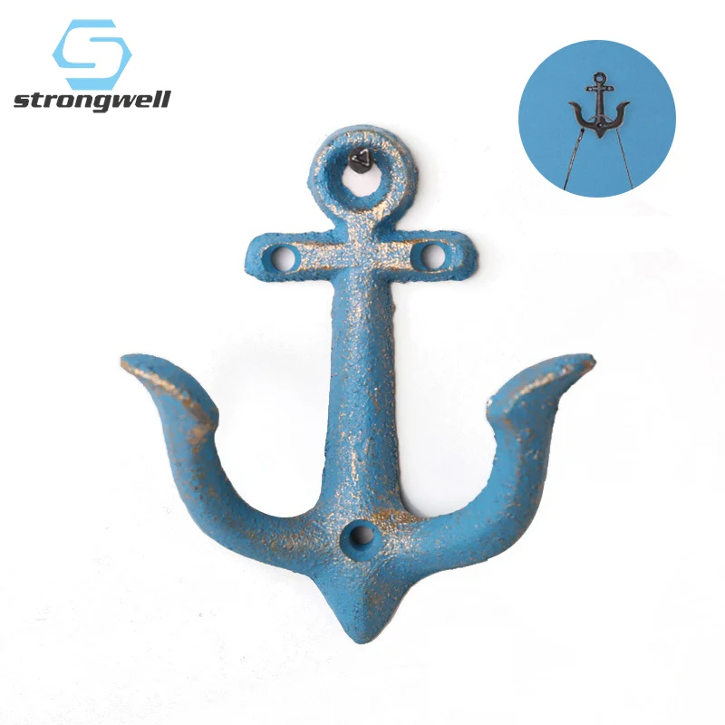 

Strongwell Mediterranean Vintage Iron Anchor Wall Hook Keys Rack Clothes Hat Hooks Nordic Wall Decor Home Decoration Accessories