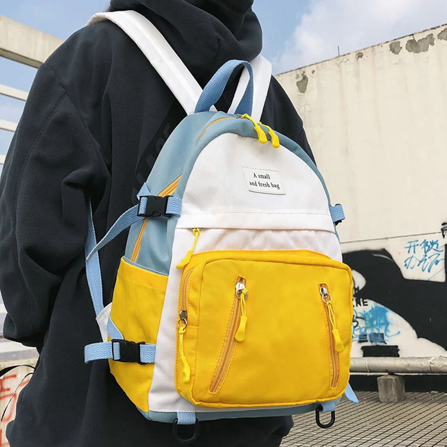 

Cute Panelled Women Backpacks Harajuku Nlyon High Quality Bookbags Wome Travel Backpacks Simple School Bags For Girls Bookbags