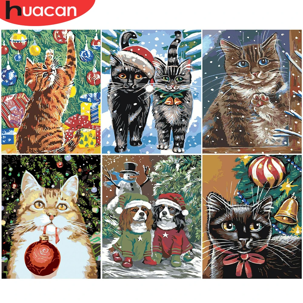 HUACAN DIY картина маслом по номерам кошка животные ручная роспись наборы Рисование холст картины украшение дома Рождественский подарок