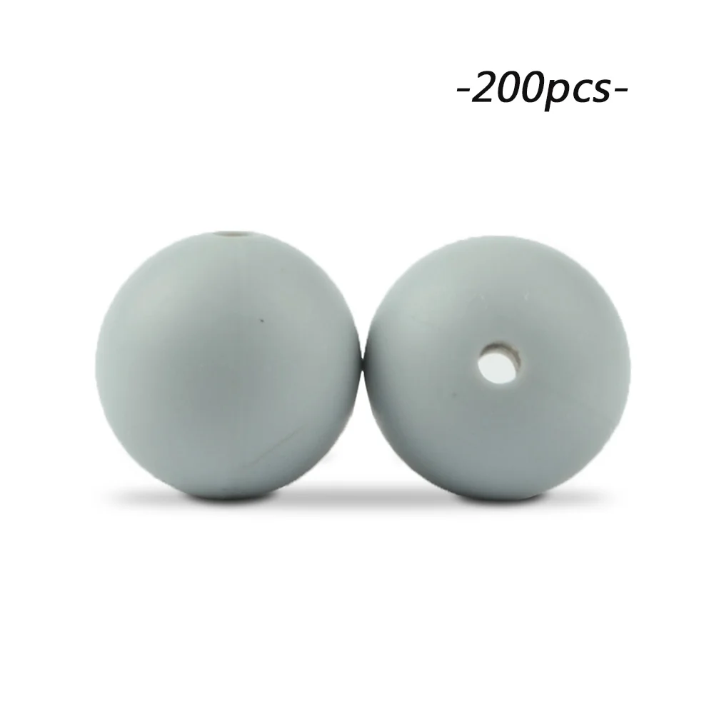 light grey LOFCA 200 шт./лот, силиконовые бусины, 15 мм, Круглый прорезыватель, ожерелье, детский прорезыватель, игрушка, BPA бесплатно, сделай сам, жевательные подвески, аксессуары для новорожденных, кормящих - Цвет: light grey