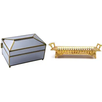 

1Pcs European Delicate Fruit Plate, Luxury Gold Tray & 1Pcs European Style Metal Mirror Tissue Box Home Decor