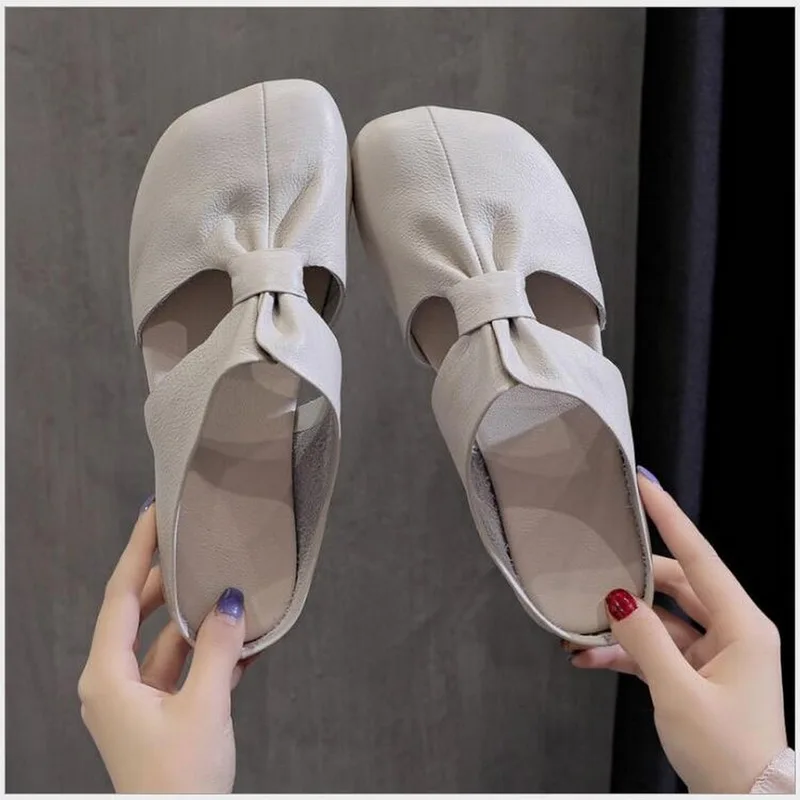 

RUSHIMAN 2021 Women Slippers Genuine Leather Sandals For Women Summer Shoes Handmade Flat Low Heel Fashion Outdoor Slides