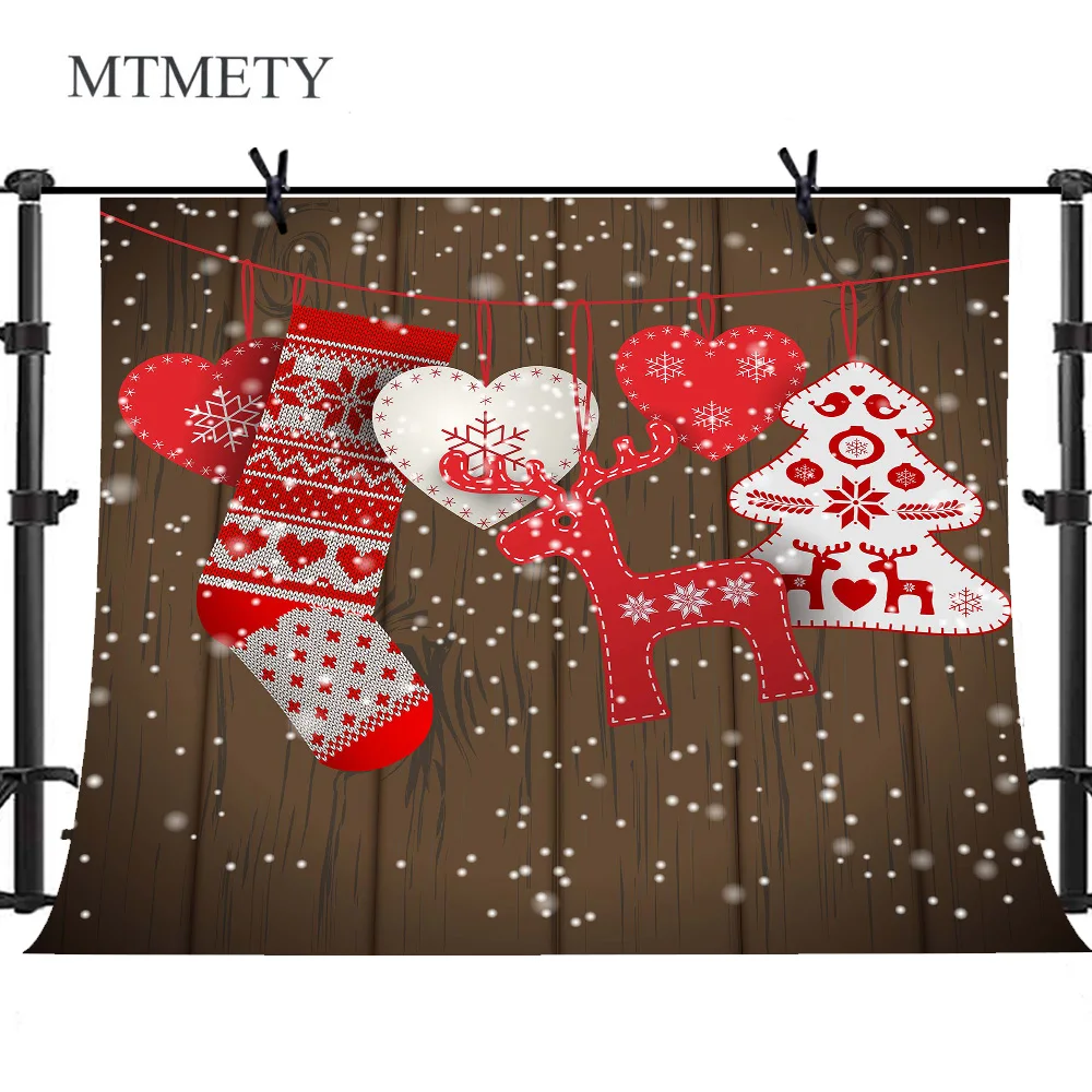 

MTMETY Christmas Backdrops Stockings Fawn Tree Brown Wooden Board Party Decor Photographic Backgrounds Photocall Photo Studio