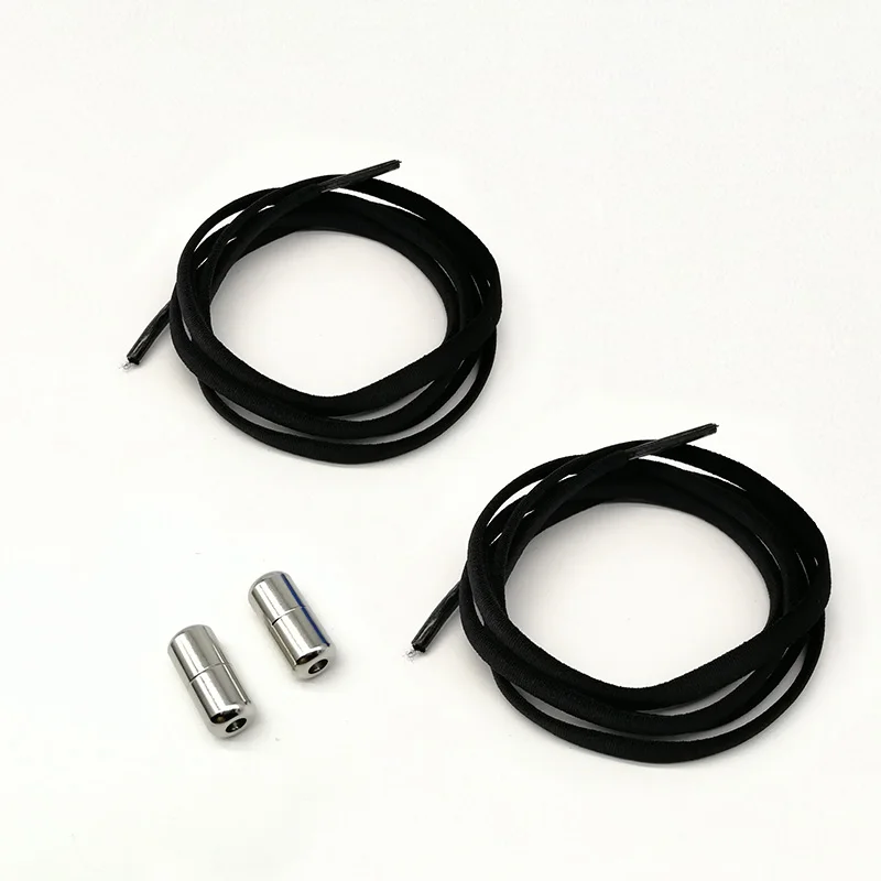 Black shoelace 1 пара(2 шт.) металлический замок круглый шнурок взрослый растягивается ленивый шнурки без галстука шнурки для детей кроссовки эластичные шнурки - Цвет: Black shoelace