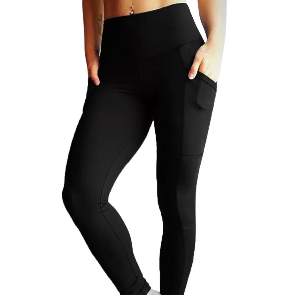 Однотонные стандартные складные штаны для йоги, женские облегающие леггинсы с высокой талией и эффектом пуш-ап для фитнеса, женские спортивные Леггинсы для бега и тренировок - Цвет: Черный