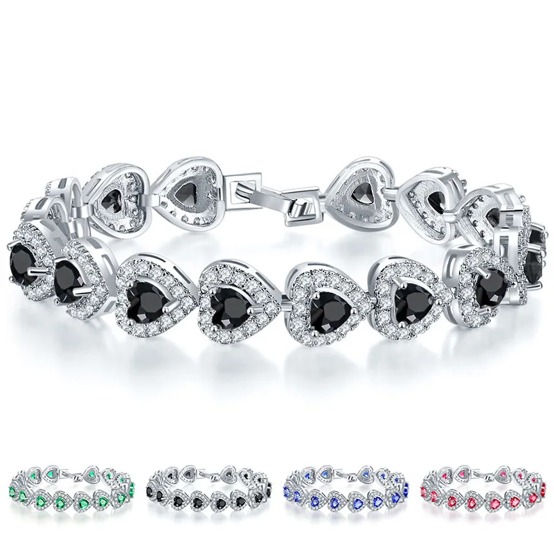 Очаровательные браслеты в форме сердца из черного циркона и меди, серебряные браслеты и браслеты для женщин, модные вечерние ювелирные изделия, элегантный подарок для дам