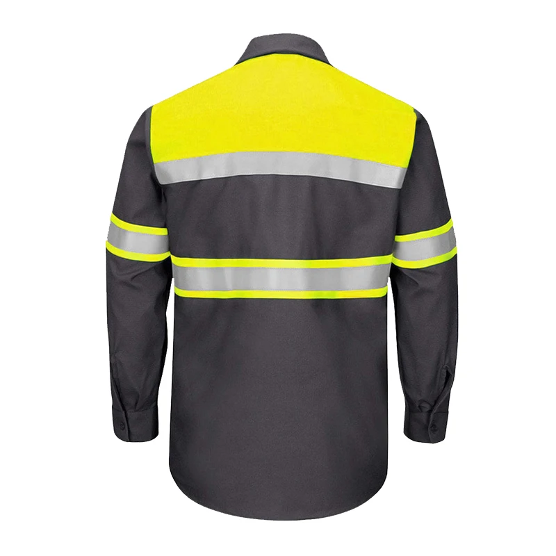 Cotton Safety Shirt Workwear with Reflective Tape Long Sleeve Working Shirt Summer Construction (Size S-4XL)