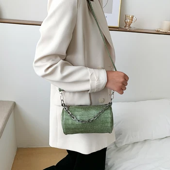 

Small Stone Shoulder Handbags Pattern Cylinder Women PU Chain Crossbody Purse Chain Elegant Crossbody Shoulder Bag