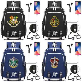 

Gryffindor Magic Hogwarts Slytherin Ravenclaw Prints USB Boys Girls Bookbag Women Teenagers Men Laptop Backpack Packsack