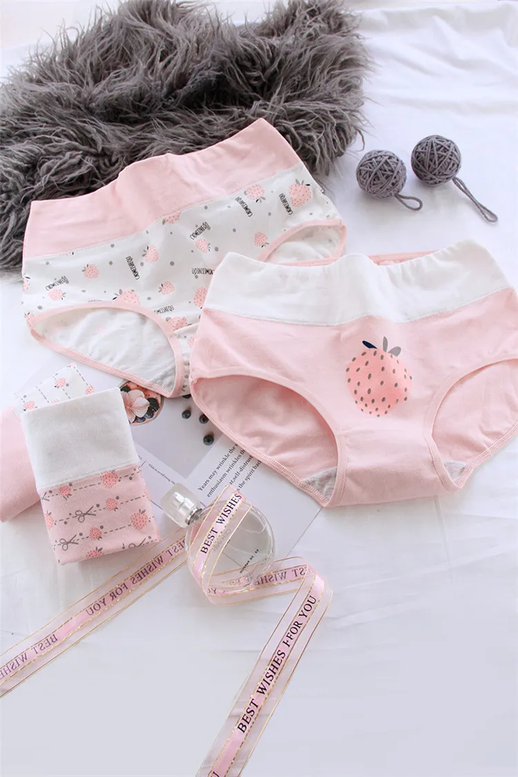 Girls Strawberry Panties Teenage Cotton Underwear Kids Breathable Underpant Young Girls High Waist Underpants Culotte Fille