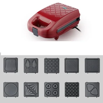 

220V Electric Waffle Baking Machine Non-stick Sandwich Breakfast Pancake Bread Toaster Multi Bread Baking Machine with 10 Plates