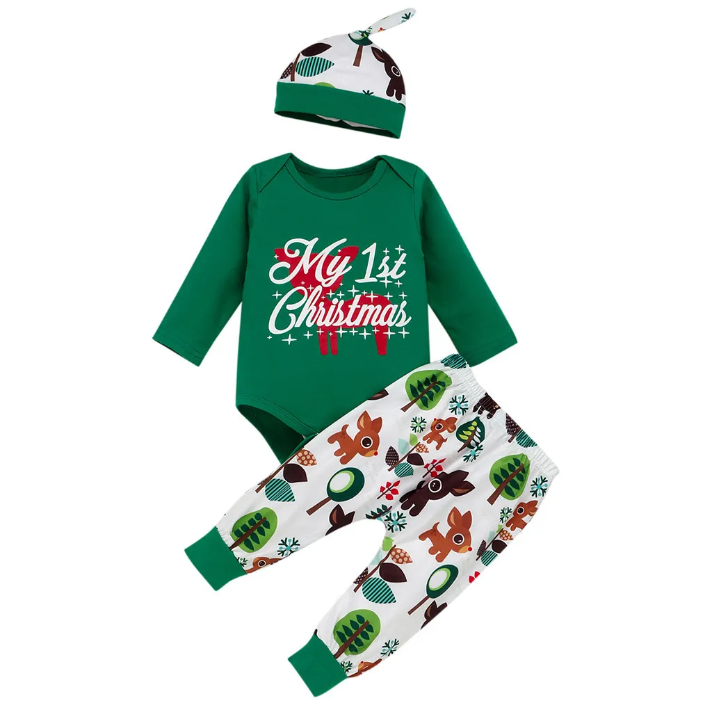 My first christmas girl Clothes Newborn Infant Baby Christmas Romper Cartoon Deer Pant Xmas Celebration Outfits vestiti neonata - Цвет: Зеленый