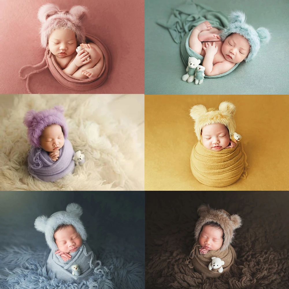 1841.0￥ 22% OFF|3ピース/セット新生児幼児の写真撮影は、ニット赤ちゃん写真の小道具フェイクファー帽子...