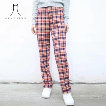 

High Waist Fashion Panelled Plaid Pants Women 2020 Streetwear Loose Straight Trousers Checkered Harajuku Baggy Pants