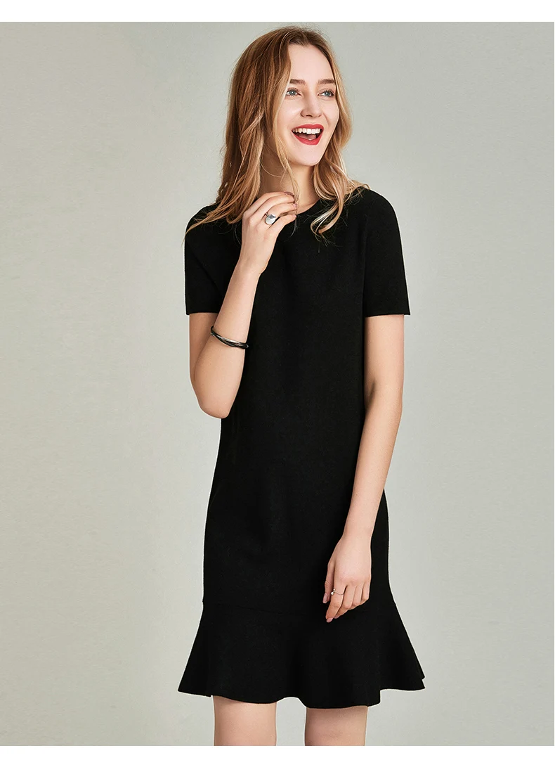 Новое поступление, летнее женское модное платье с коротким рукавом, приталенное, элегантное, черное, рыбий хвост, Q4384