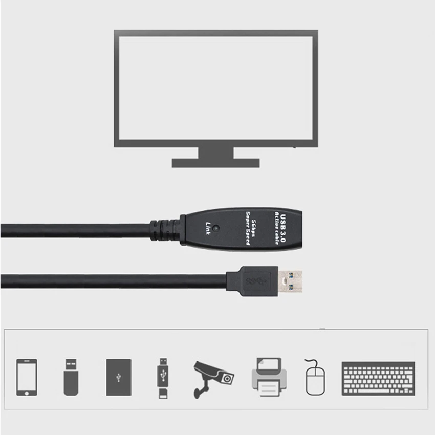 Active Repeater USB 3.0 Extension Cable Built-in IC Chipset?Male to Female Extender Cable?High Speed 5Gbps?5 10 15 20 25 30m