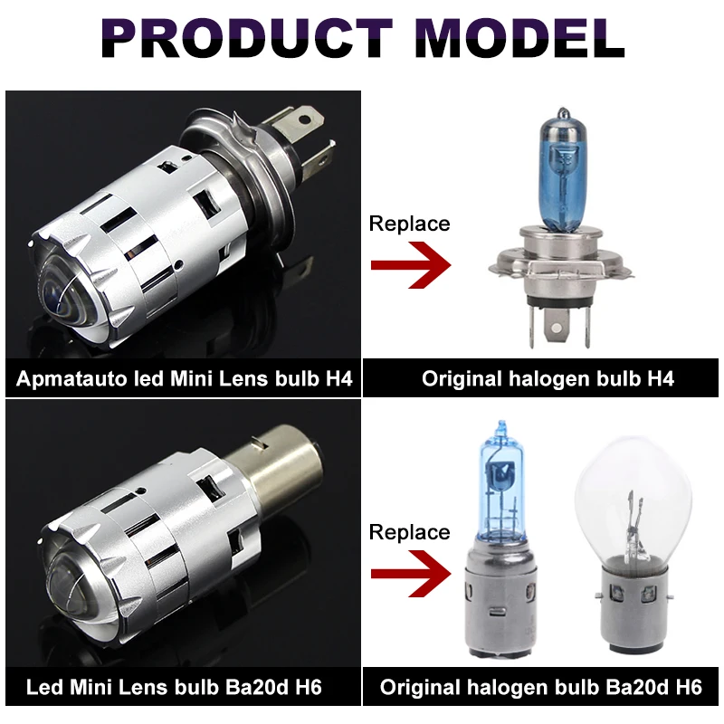 Мотоцикл Led H4 H6 BA20D лампы для фар Мини Bi LED объектив Moto 4800LM Hi Lo лампа Скутер ATV