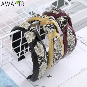 

AWAYTR Fashion Leather Snake Pattern Headband Kontted Wide Hair Accessories For Women Hair Hoop Solid Color Hairband Hair Bands