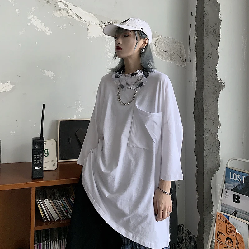 Solid Vintage O Pockets neck Oversized Autumn men T shirt long Sleeve plus size tee Korean style minimalist solid clothes 2019 Solid Vintage O Pockets neck Oversized Autumn men T shirt long Sleeve plus size tee Korean style minimalist solid clothes 2019
