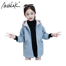 ActhInK/Коллекция года, зимнее шерстяное пальто для девочек детское длинное пальто с капюшоном для девочек, теплое зимнее пальто для маленьких девочек шерстяное ветрозащитное пальто