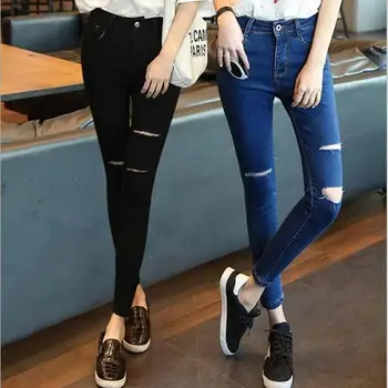 

Korean Women High-waist Slim Pencil Denim Pants Fashion Stretch Jeans