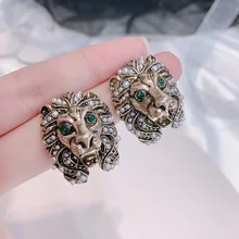 S925 Серебряные игольчатые Синие стразы, серьги-гвоздики в виде головы льва для женщин, модные серьги с жемчугом, Брендовые женские ювелирные изделия Z269