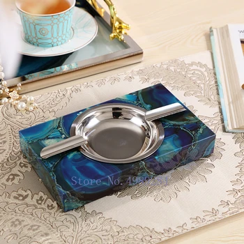 

Creative Retro metal Acrylic Marble ashtray Desktop storage decoration cigar office Decoration stainless steel trayaccessories