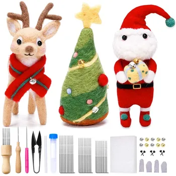 

Nonvor Christmas Wool Felting Needle Felt Starter Kit Wool Roving Animal Making Felting Foam Mat Felt DIY Package Supplies