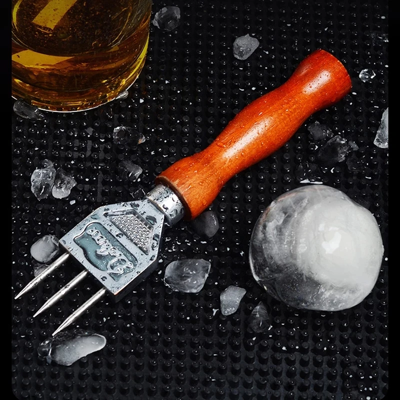 Ice Pick-Sturdy Stainless Steel Three Pronged Ice Knife Chipper With Solid Wood Handle Crushers Cocktail Bartender Barware