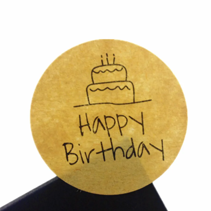 

100pcs/pack Handwritten Happy Birthday Cake Cowhide Round Sealer DIY Gifts Posted Baking Multifunction Sealing Stickers