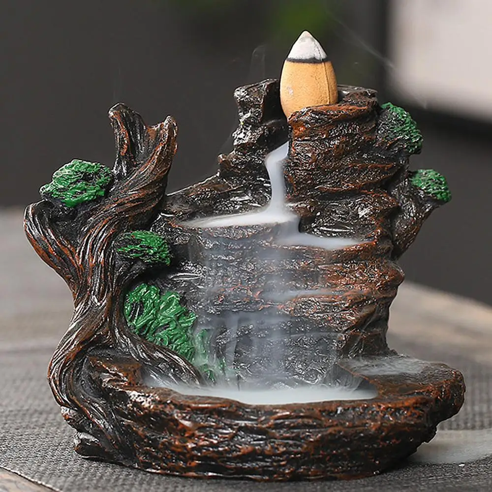 

Classic Resin Smoke Waterfall Incense Burner Mountains Rivers Incense Burners Holder Censer Aromatherapy Elegant Craft Ornaments