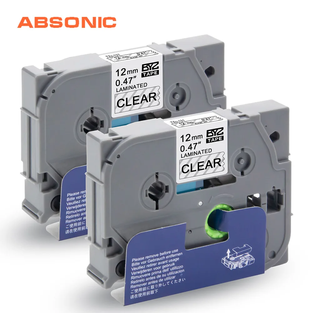 Absonic 2PK TZe-131 ламинированная этикетка черный на прозрачном TZ-131 TZe кассета клейкая лента Brother P-touch cube PT-D210 PT-H110 PT-D400 PT-P700