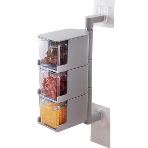 2/3/4-Tier 360 Rotating Wall Hanging Seasoning Box Storage Drawer Spice Case Jar kitchen supplies Drawer type Seasoning Box - Цвет: White 3 Layers