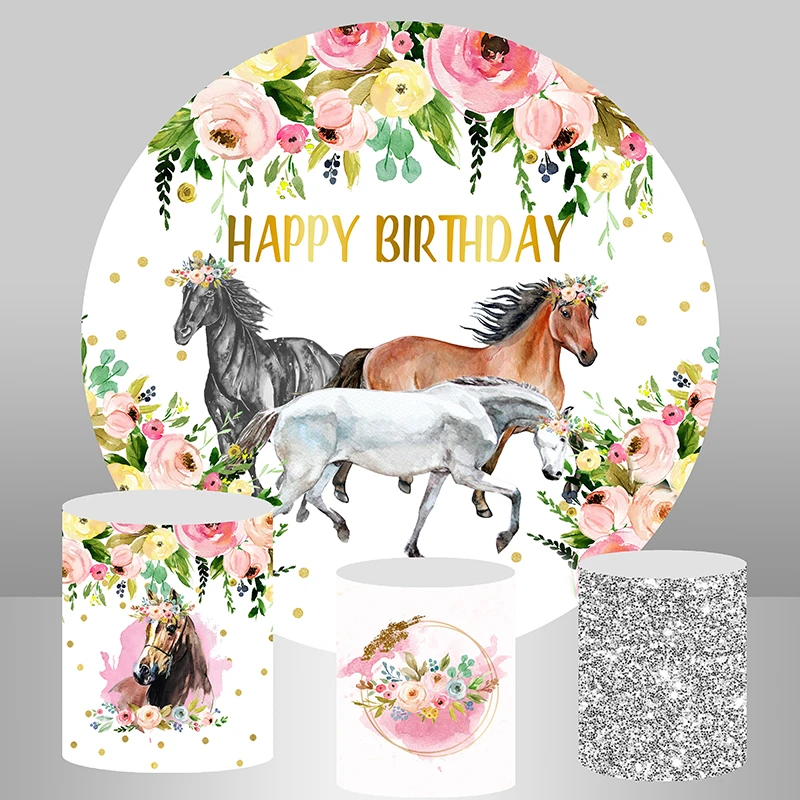 Housse De Protection Pour Bebe Cercle D Arriere Plan Rond Cheval Joyeux Anniversaire Photo Personnalisee Fleur Cylindre Couverture Elastique Aliexpress