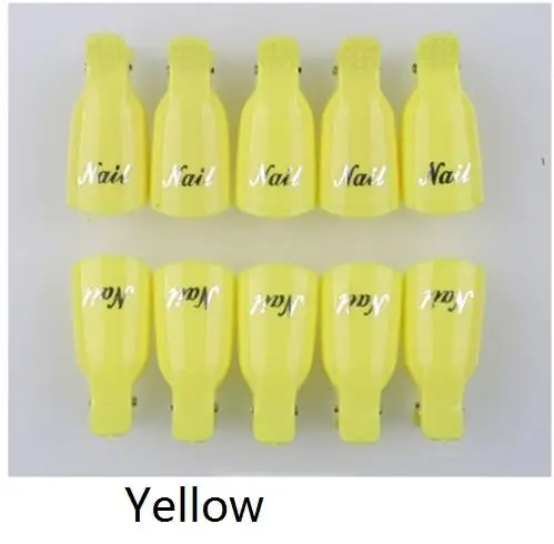 10 шт носимых акриловых зажимов для ногтей для снятия лака для ногтей, пластиковые колпачки для прижима для дизайна ногтей, УФ-гелевые наконечники для ногтей - Цвет: yellow