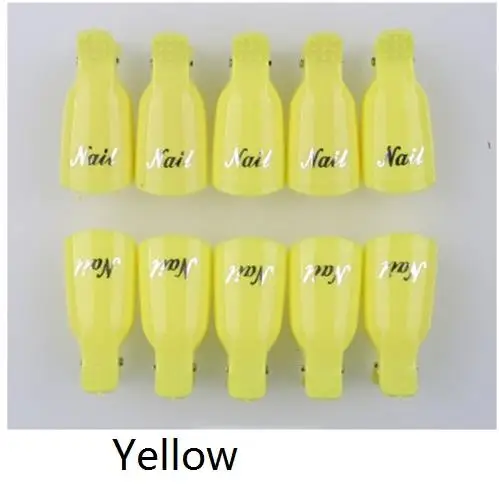 yellow 10 шт носимых акриловых зажимов для ногтей для снятия лака для ногтей, пластиковые колпачки для прижима для дизайна ногтей, УФ-гелевые наконечники для ногтей - Цвет: yellow