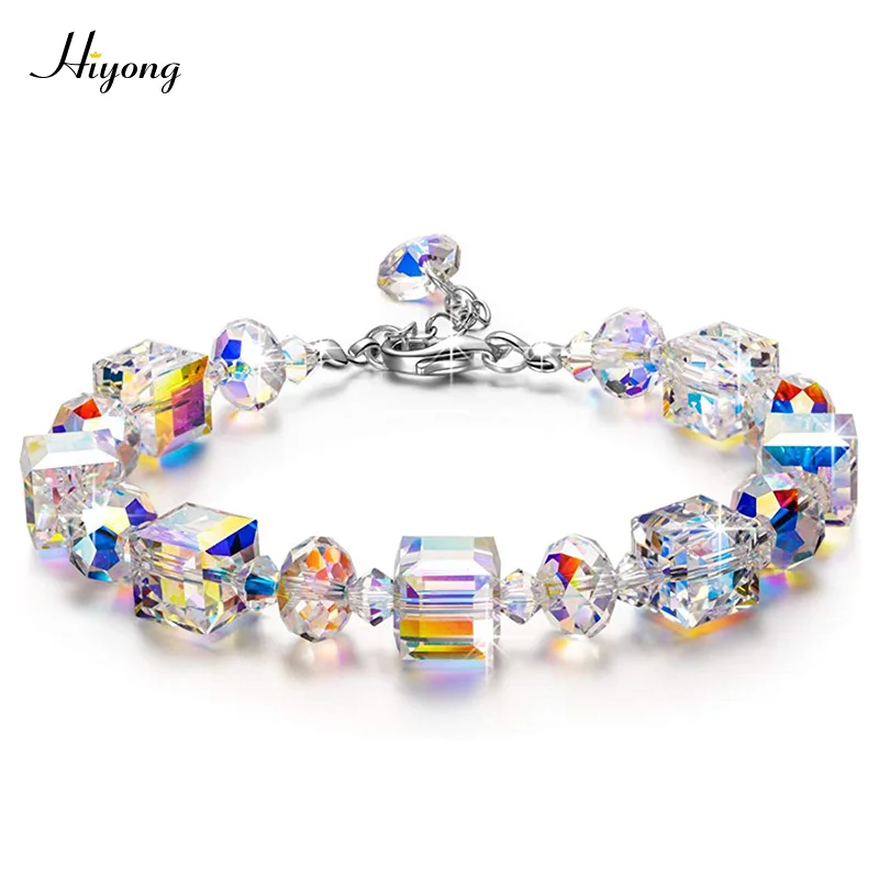 Модный браслет с геометрическим многоугольным бисером и кристаллами Авроры для женщин, браслет на цепочке для тенниса, свадебные браслеты, подарок