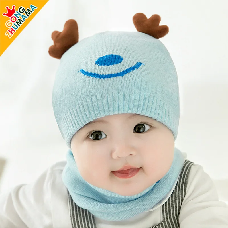 

3 Months to 2 Years Old Infant Toddler Boys and Girls Beanie Hats Snood Knitted Warm Caps Set Kids Autumn Winter Fleece Lining