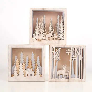 

2020 LED Wooden House with Lights Christmas Tree Deer Party Decor Ornaments Home Decorations Holiday Gift