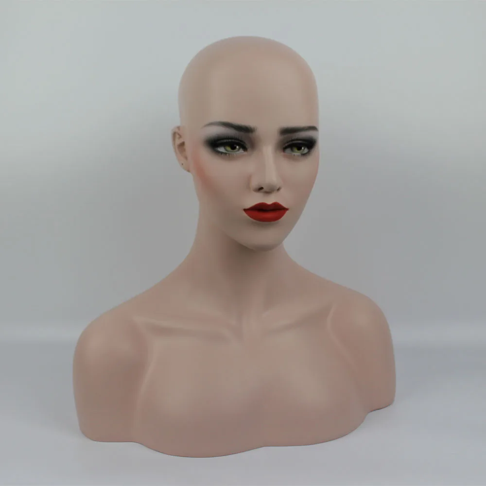Realistic Female Mannequin Head With Shoulder Manikin Head Bust For